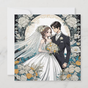 Hochzeit von Braut und Groom Anime Einladung