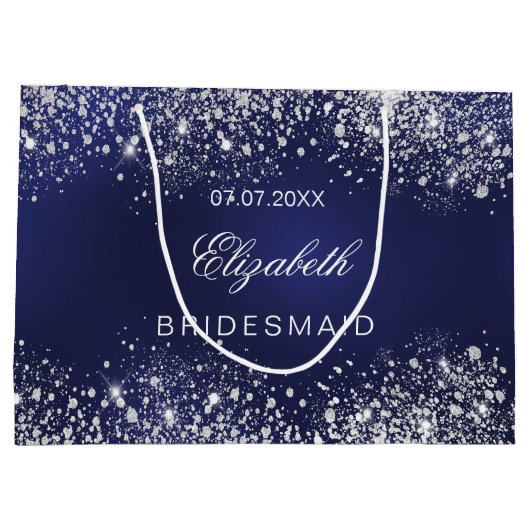 Hochzeit von Bridesmaid Königsblauer Silbername Große Geschenktüte (Rückseite)