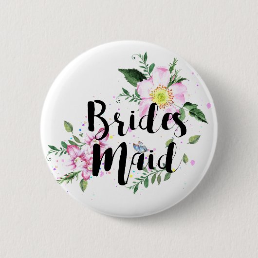 Hochzeit von Bridesmaid Pink Floral Button (Vorderseite)