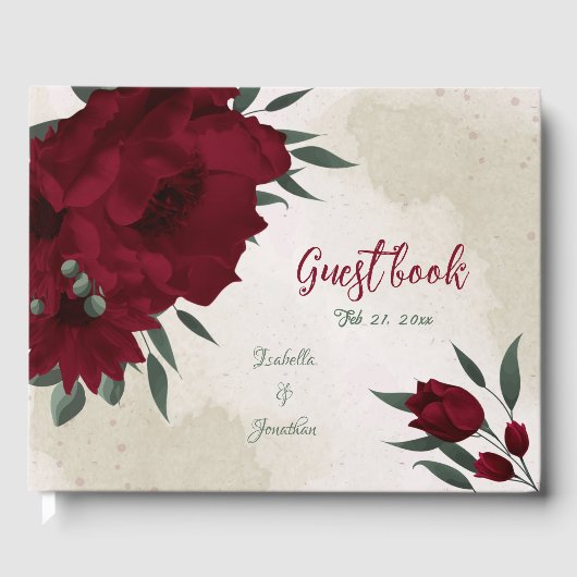 Hochzeit von Burgund Blume Gästebuch (Vorderseite)