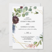 Hochzeit von Burgund Blumen und Grünpflanzen Einladung (Vorderseite)