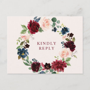 Hochzeit von Burgund-Blütenblüten RSVP Postkarte