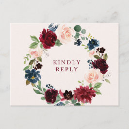 Hochzeit von Burgund-Blütenblüten RSVP Postkarte