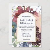 Hochzeit von Burgund, Marine, Rose und Goldflora | Einladung (Vorderseite)