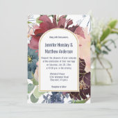 Hochzeit von Burgund, Marine, Rose und Goldflora | Einladung (Stehend Vorderseite)