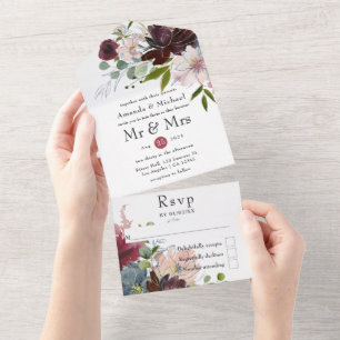 Hochzeit von Burgund, Marine und Blush All In One Einladung