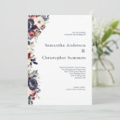 Hochzeit von Burgund-Marineblacht Einladung (Stehend Vorderseite)