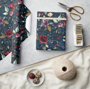 Hochzeit von Burgund Navy Blush Floral Geschenkpapier