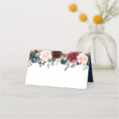 Hochzeit von Burgund Navy Blush Floral Platzkarte (Rückseite)