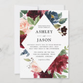 Hochzeit von Burgund Navy und Blush Einladung (Vorderseite)