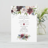 Hochzeit von Burgund, Navy und Blush Pink Einladung (Stehend Vorderseite)