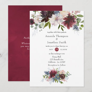 Hochzeit von Burgund, Navy und Blush Pink Einladung