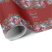 Hochzeit von Burgund Peony und Blue Rose Geschenkpapier (Rolleneckpunkt)