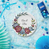 Hochzeit von Burgund Peony und Blue Rose Pappteller (Party)