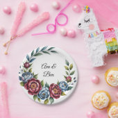 Hochzeit von Burgund Peony und Blue Rose Pappteller (Party)