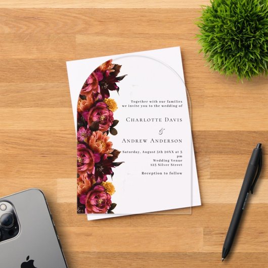 Hochzeit von Burgund-Rosa-Pfirsich Acryleinladungen
