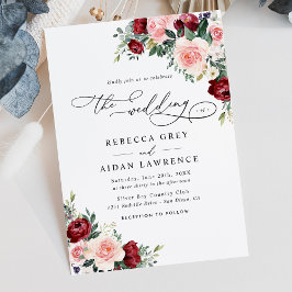 Hochzeit von Burgund Rot und Blütengrün Einladung