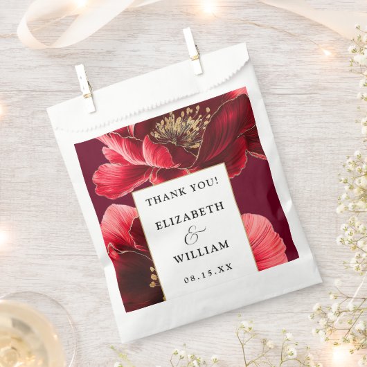 Hochzeit von Burgund Rot und Gold Geschenktütchen (Ausgeschnitten)