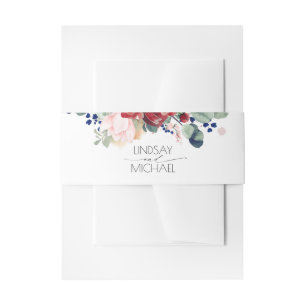 Hochzeit von Burgund Rot und Navy Blauer Flora Einladungsbanderole