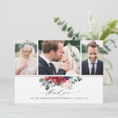 Hochzeit von Burgund und Blauen Blumen der Marine Dankeskarte (Stehend Vorderseite)