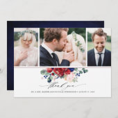 Hochzeit von Burgund und Blauen Blumen der Marine Dankeskarte (Vorne/Hinten)