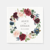 Hochzeit von Burgund und Blauen Blüten Serviette (Vorderseite)