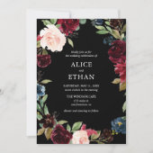 Hochzeit von Burgund und Navy Blumen Einladung (Vorderseite)