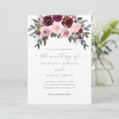 Hochzeit von Burgund und Rosengarten Einladung (Stehend Vorderseite)