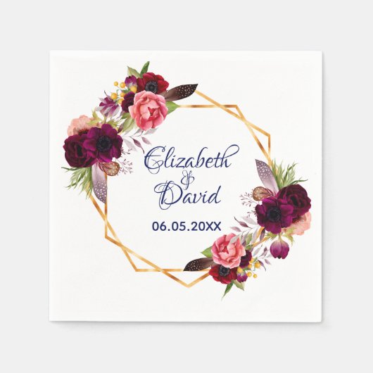 Hochzeit von Burgunder Blumen Serviette (Vorderseite)