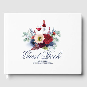 Hochzeit von Burgunder Rot und Navy Blütenwein Gästebuch