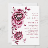 Hochzeit von Burgunder und Rosa Blume Einladung (Vorderseite)