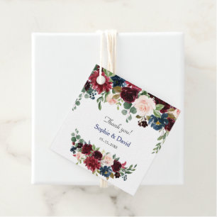 Hochzeit von Burgundy Blush Blue Flowers Geschenkanhänger