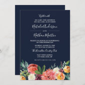 Hochzeit von Burgundy Peach Navy Wasserfarbe Einladung (Vorne/Hinten)