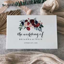 Hochzeit von Burgundy Pink Navy und Blumenkalligra Gästebuch