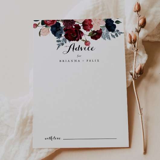 Hochzeit von Burgundy Pink Navy und Blumenkalligra Hinweiskarte