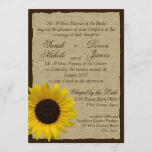 Hochzeit von Burlap- und Sonnenblumen Einladung