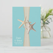 Hochzeit von Burlap und Starfish Aqua Beach Einladung (Stehend Vorderseite)