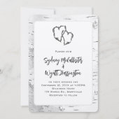 Hochzeit von Carved Hearts White Birch Tree Einladung (Vorderseite)