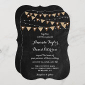 Hochzeit von Chalkboard Burlap Bunting String Ligh Einladung (Vorne/Hinten)