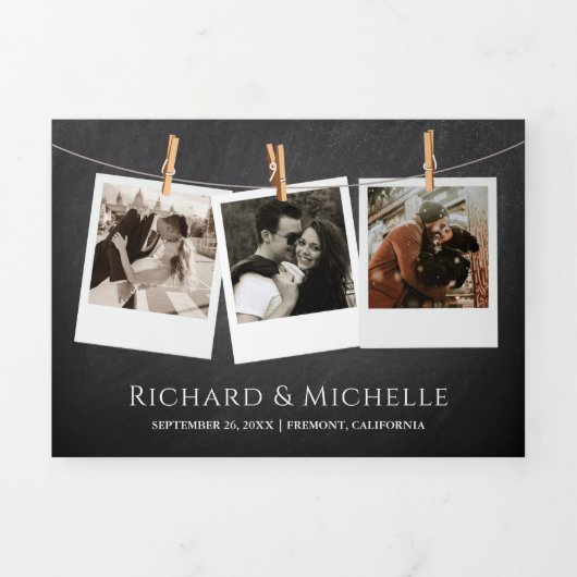 Hochzeit von Chalkboard Mountain Forest String Lig Dreifach Gefaltete Einladung (Cover)