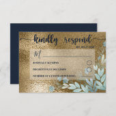 Hochzeit von Chic UAWG Navy und Gold Foliage RSVP Karte (Vorne/Hinten)
