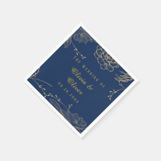 Hochzeit von Classy Navy Blue Botanical Florals Serviette (Ecke)