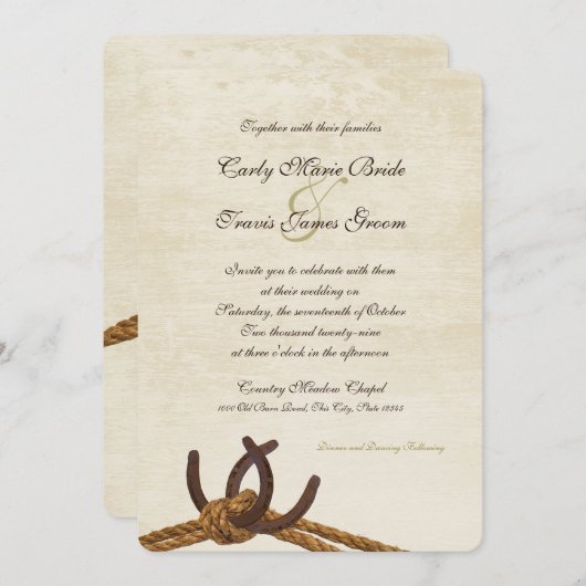 Hochzeit von Country Rope und Horseshoes Einladung (Vorne/Hinten)