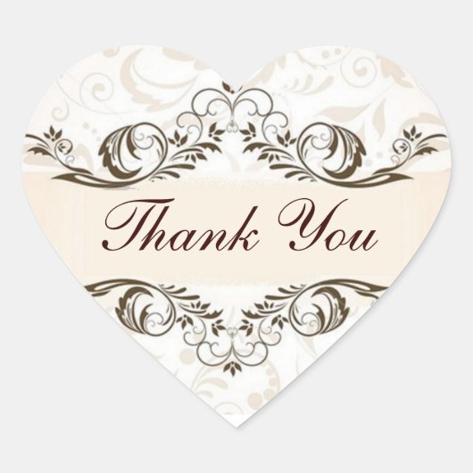 Hochzeit von Cream Floral Damask Herz-Aufkleber (Vorderseite)