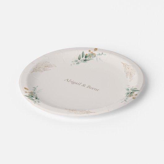 Hochzeit von Cream & Gold Pappteller (Schrägansicht)