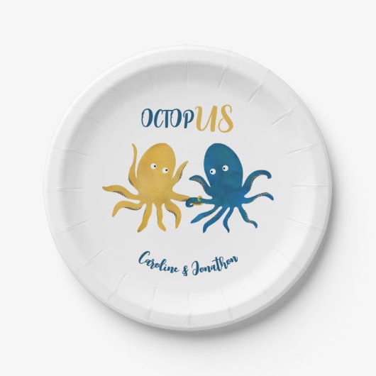 Hochzeit von Custom Funny Navy und Gold Ocean Octo Pappteller (Vorderseite)