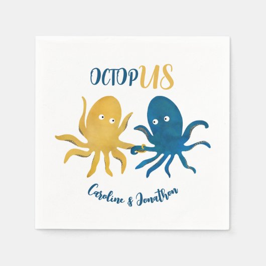 Hochzeit von Custom Funny Navy und Gold Ocean Octo Serviette (Vorderseite)