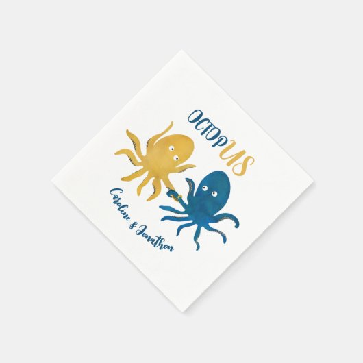 Hochzeit von Custom Funny Navy und Gold Ocean Octo Serviette (Ecke)