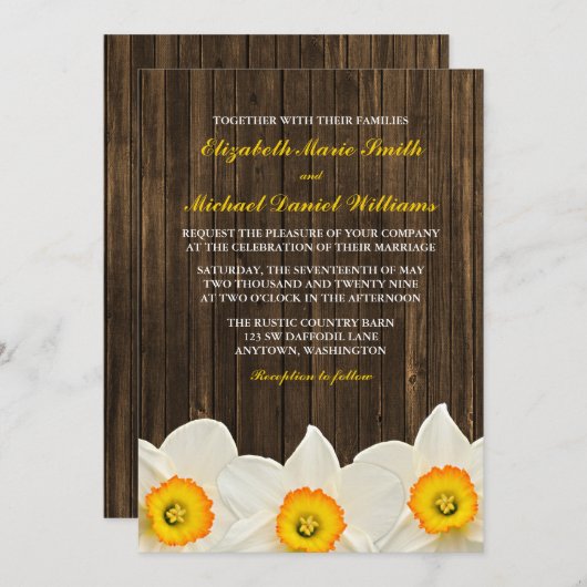 Hochzeit von Daffodil-Barn-Holz Einladung (Vorne/Hinten)