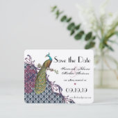 Hochzeit von Damask Peacock Navy & Very Berry Eleg Save The Date (Stehend Vorderseite)